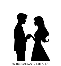 silhouette couple in relationship, holding hand together