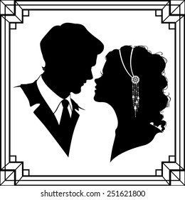 Silhouette of couple in retro style. Vector illustration 