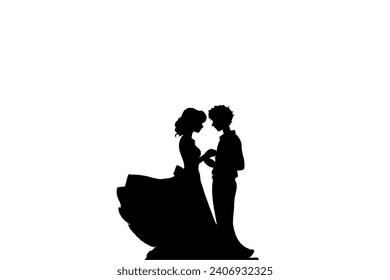 Silhouette of a couple in a romantic slow dance, emphasizing the tenderness and intimacy of the moment, clipart for valentines day 2024