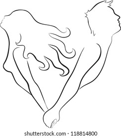 Silhouette of couple shaped heart. Symbol of relationship between man and woman