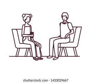 silhouette of couple with sitting in chair on white background