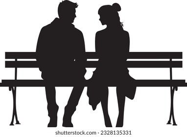 silhouette of a couple sitting on the bench on isolated background