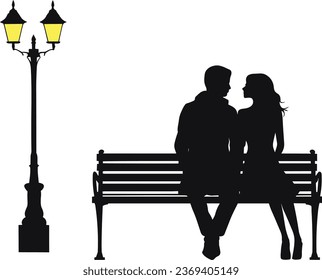 silhouette of a couple sitting on the bench vector illustration for sticker and wall art