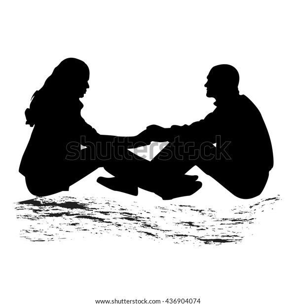 Silhouette Couple Sitting On Ground Girl Stock Vector Royalty Free