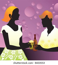 Silhouette of a couple sitting in a pub