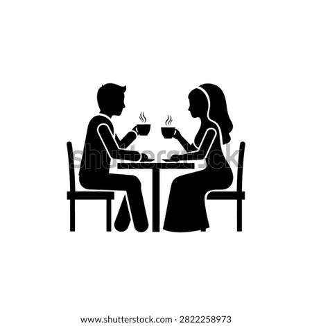 A silhouette of a couple sitting at a table and drinking coffee