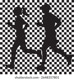 Silhouette couple standing on checkered chessboard floor vector illustration