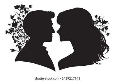 Silhouette of a couple standing in profile, isolated on white background, vector illustration