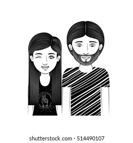 silhouette couple teenager with clicking eye and beard