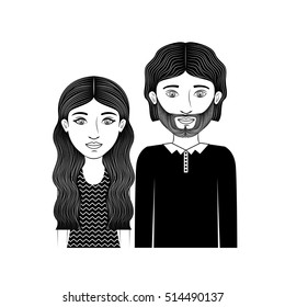 silhouette couple teenager with wavy hair and beard