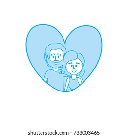 silhouette couple together inside heart design
