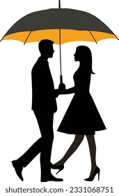 silhouette of a couple under the umbrella illustration