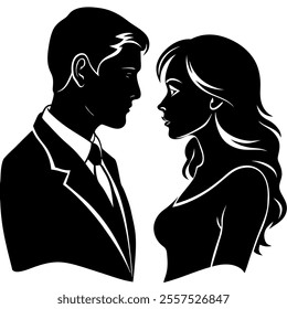 Silhouette of a couple vector illustration showing a romantic pose, perfect for designs related to love, weddings, or decor. Ideal for digital art, prints, and creative projects.