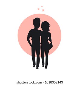 silhouette of a couple walking together front view