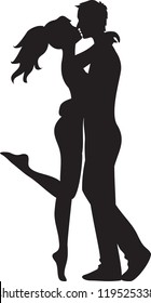Silhouette of couple. Woman and man kissing