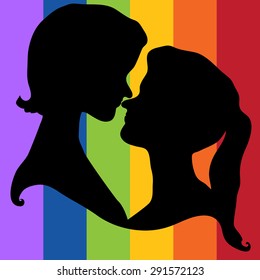 Silhouette couple women. LGBT vector silhouette sign