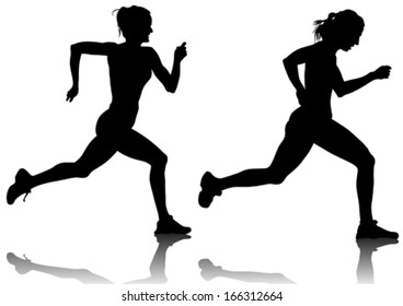 Silhouette couple of women and man. Property release is attached to the file