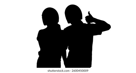 Silhouette couple young wearing helmet. Vector illustration