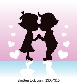 Silhouette couples kissing and holding hands