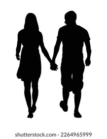 Silhouette couples, men and women holding hands. Vector illustrations.