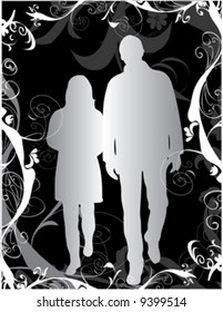 silhouette of couples on flowers background