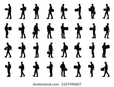 silhouette of courier carrying package, various poses