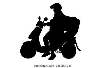 silhouette of courier riding scooter with box package