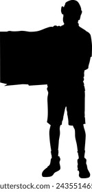 Silhouette courier service and delivery man carrying box vector