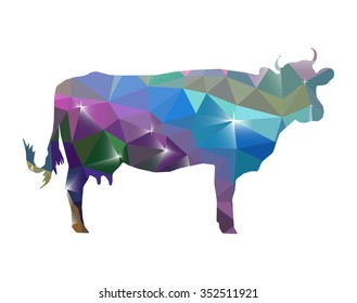 Silhouette of cow with  background of many triangles.