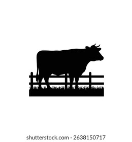 Silhouette: Cow Behind Wooden Fence  Farm Animal Icon