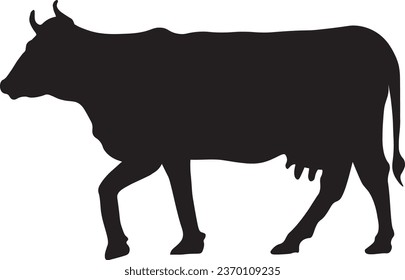 Silhouette of a cow. Cattle. Circuit. Farm. Bull. Black and white drawing by hand.	
