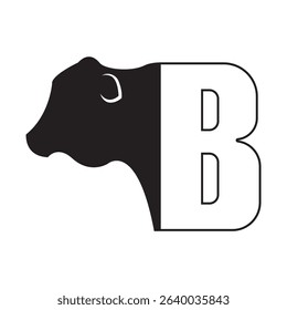 silhouette cow head with alphabet b vector icon