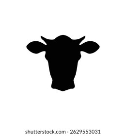 Silhouette of a cow head in black on a white background. Simple vector illustration ideal for farm logos, dairy branding, animal icons, or agricultural graphic design themes.