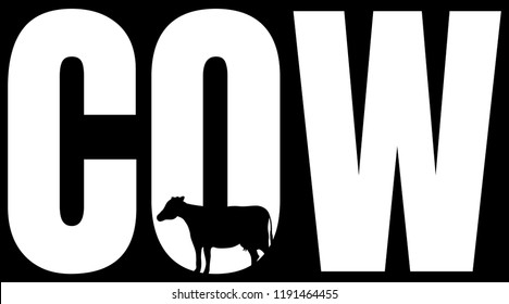 Silhouette of a cow on the background of letters