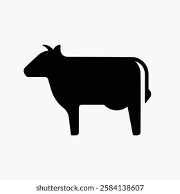 Silhouette of a cow, simple cow design, black cow shape, icon on a white background, graphic, cow illustration, minimalist art, figure. Vector isolated on white.