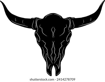 Silhouette of a cow skull with horns. Vector element.