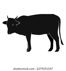 Silhouette Cow stand up side view, animal vector illustration