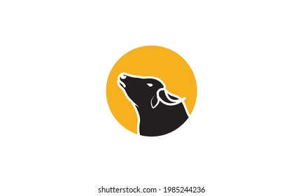silhouette cow with sunset logo symbol vector icon illustration graphic design