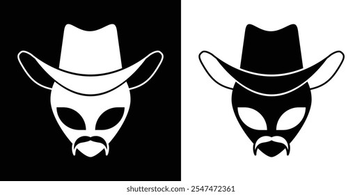 Silhouette Cowboy Alien with mustache Vector Design Ilustration