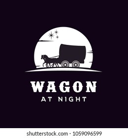 Silhouette of Cowboy Cart Covered Wagon Western at night Logo design inspiration