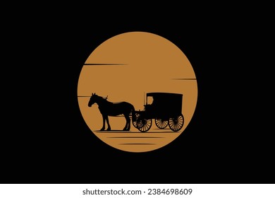 Silhouette of Cowboy Cart Covered Wagon Western at night Logo design inspiration