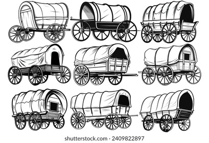 silhouette of Cowboy Cart Covered Wagon Western svg