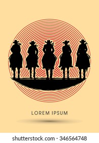 Silhouette, Cowboy Gangs on horse, designed on line circle graphic vector