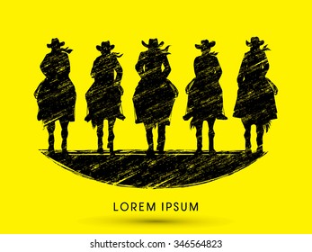 Silhouette, Cowboy Gangs on horse, design using grunge brush graphic vector