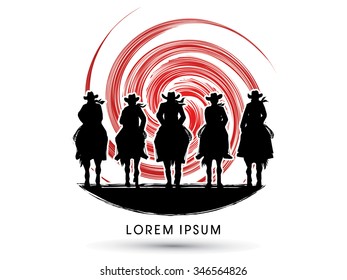 Silhouette, Cowboy Gangs on horse, designed on grunge spin circle graphic vector