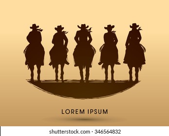 Silhouette, Cowboy Gangs en caballo, vector gráfico