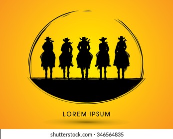 Silhouette, Cowboy Gangs on horse, designed using grunge brush graphic vector