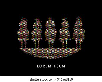 Silhouette, Cowboy Gangs on horse, designed using colorful triangle mosaic pattern graphic vector