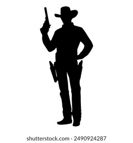 Silhouette cowboy with a gun. Vector 
