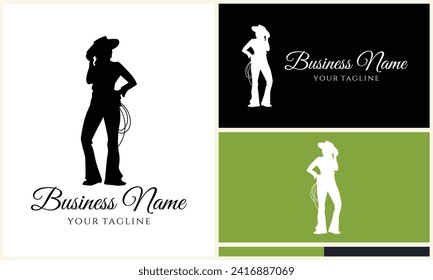 silhouette cowboy horseman logo template